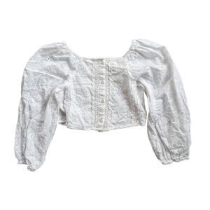 Zara Girls White Embroidered Eyelet Cropped Blouse Sz 7